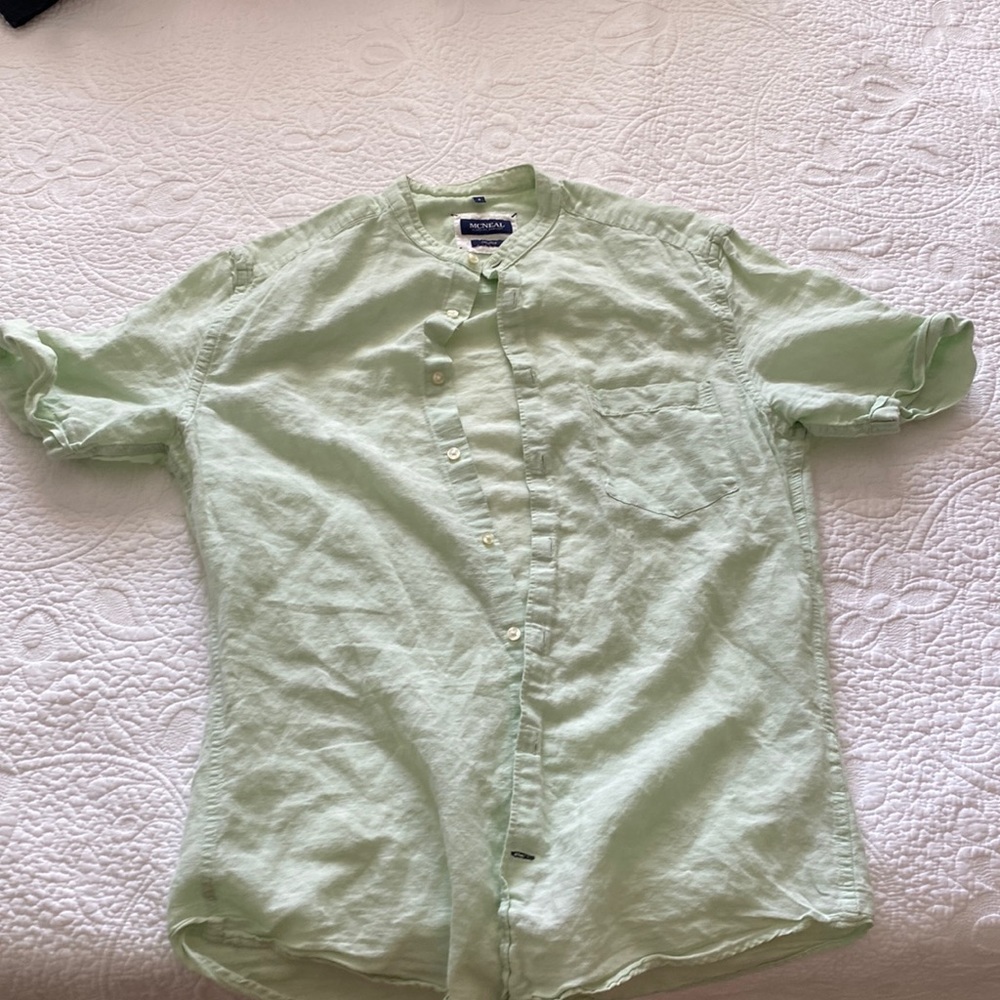 Collar-less button up, green